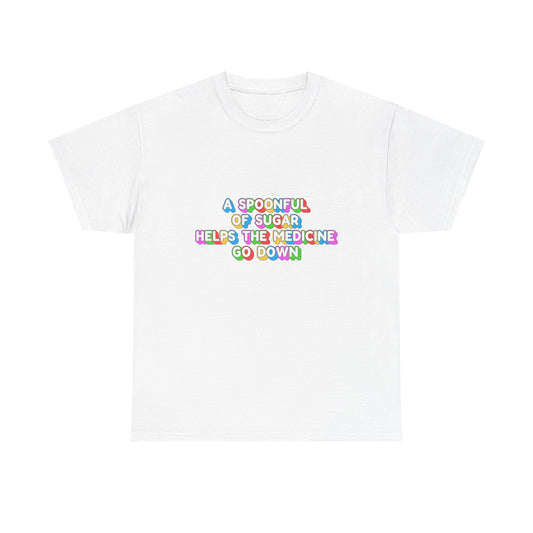 Music Nostalgia A Spoonful Of Sugar Unisex Tee, Retro Typographic Design Top, Artistical Expression of Colors T-Shirt