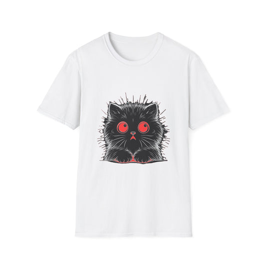 Cute Cat Face Unisex Soft-style T-Shirt, Scaredy Cat Face for Cat Ladies, Cat Moms and Cat Lovers Graphic Tee