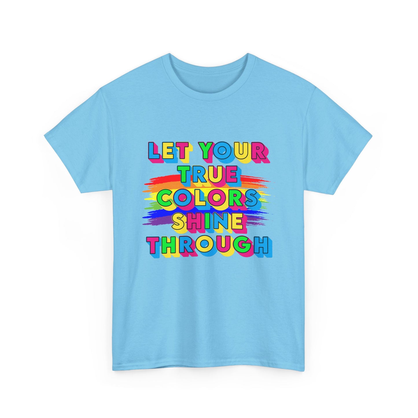 Music Nostalgia True Colors Heavy Cotton Tee, Colorful Boho and Hippie Style Top, Artistic Typographic Design T-shirt