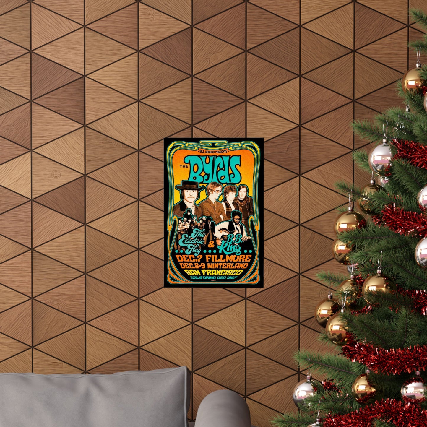 Vintage Art The Byrds B.B. King Psychedelic Poster - 1967 Fillmore SF Rock Art Print, Authentic Memorabilia