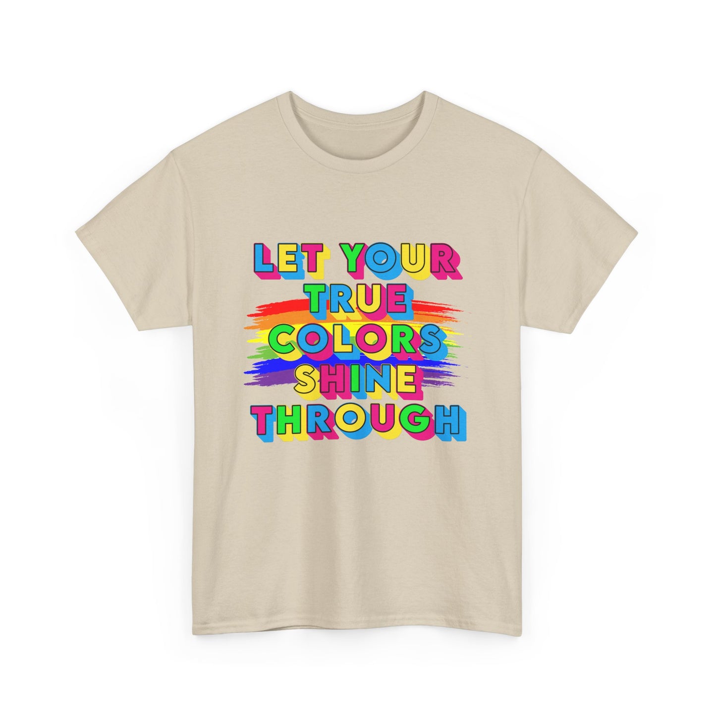 Music Nostalgia True Colors Heavy Cotton Tee, Colorful Boho and Hippie Style Top, Artistic Typographic Design T-shirt
