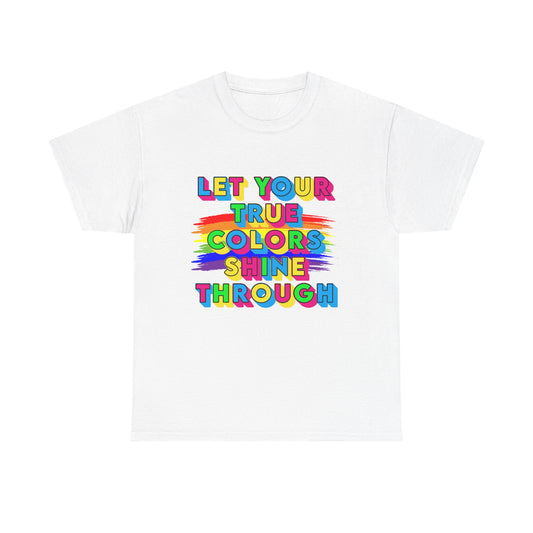 Music Nostalgia True Colors Heavy Cotton Tee, Colorful Boho and Hippie Style Top, Artistic Typographic Design T-shirt