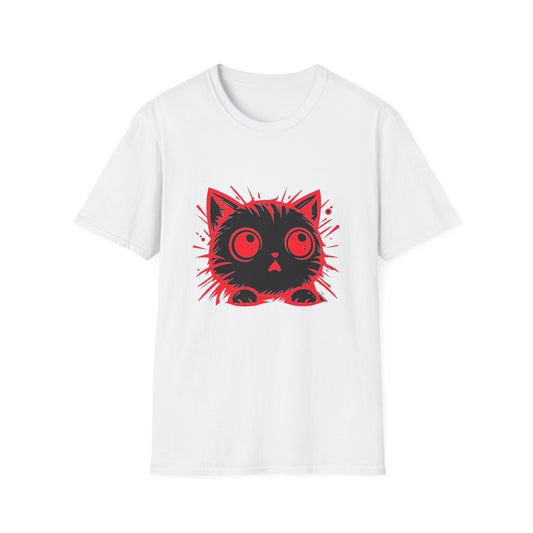 Cute Cat Face Unisex Soft-style T-Shirt, Red-Eyed Scaredy Cat Face for Cat Ladies, Cat Moms and Cat Lovers Graphic Tee