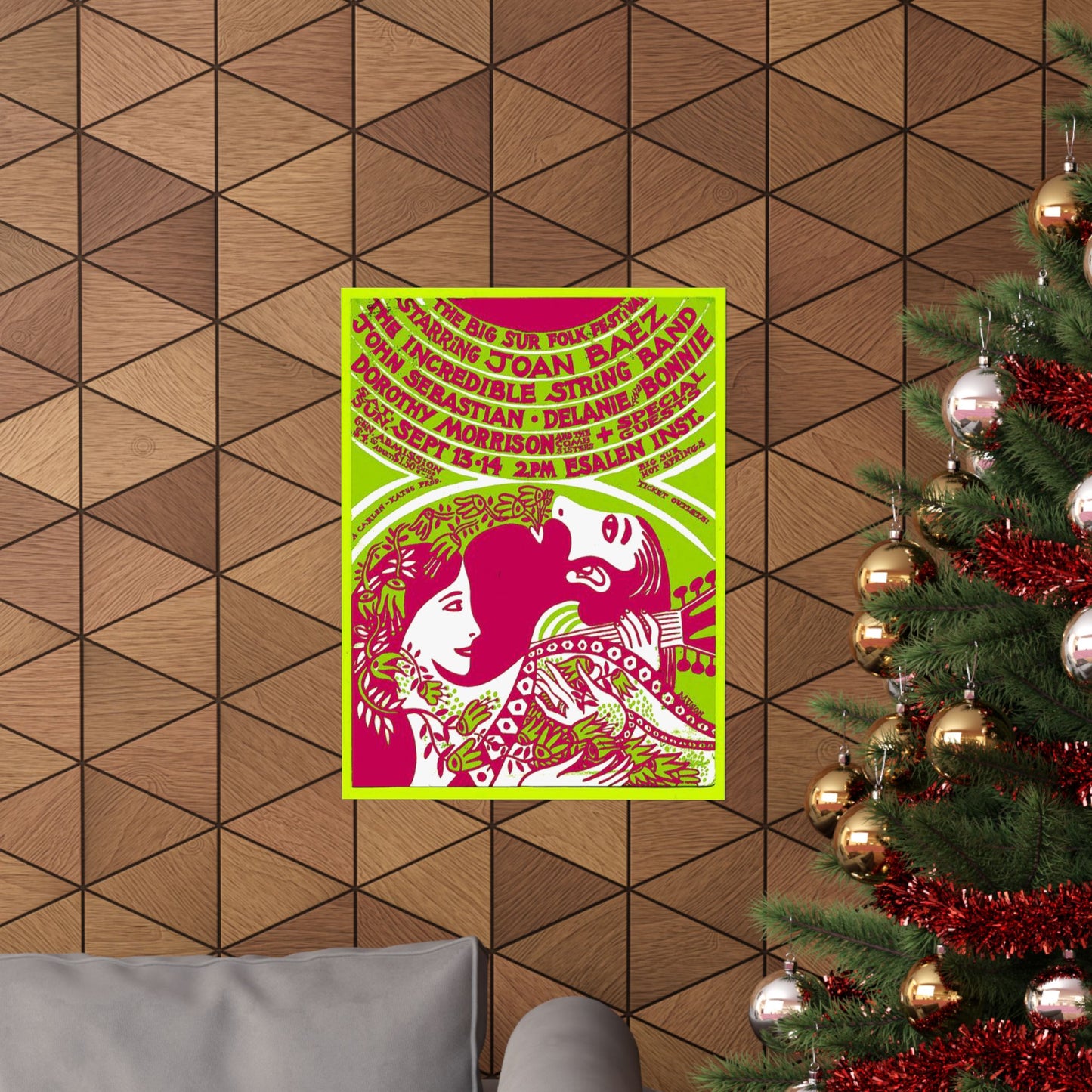 Vintage Joan Baez Big Sur Folk Festival Poster - 60s Psychedelic Art Print Esalen CA, Authentic memorabilia