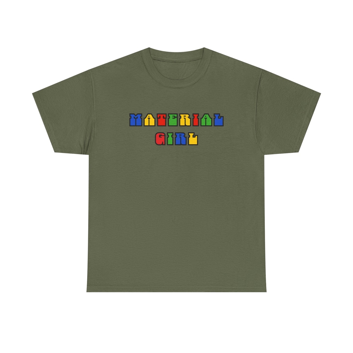 Colorful Typography, Material Girl Unisex cotton Tee, Trendy Shirt, Birthday Gift, Retro 90s Vibe Tee, Everyday Wear, Music Lover Apparel
