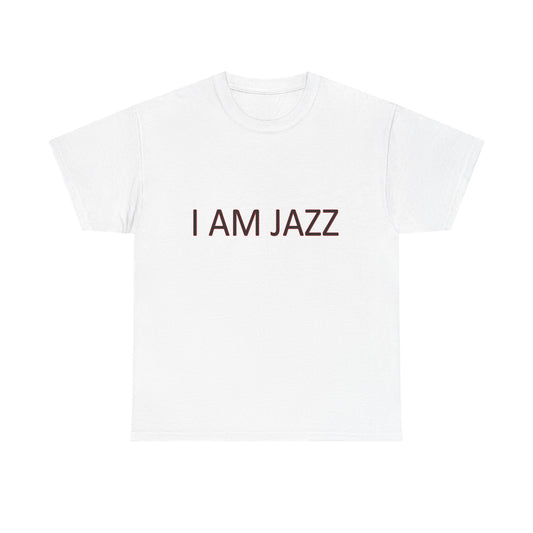 Music Nostalgia I AM JAZZ Unisex Cotton Shirt, Colorful Boho and Hippie Style Top, Artistic Typographic Design Shirt
