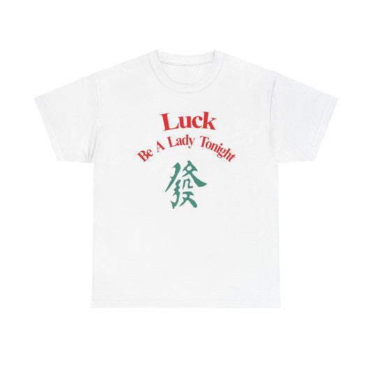 Mahjong Inspired, Luck Be A Lady Tonight Unisex Heavy Cotton Tee, Casual Wear, Green Dragon, Vintage Vibes, Festive T-Shirt, Statement Tee