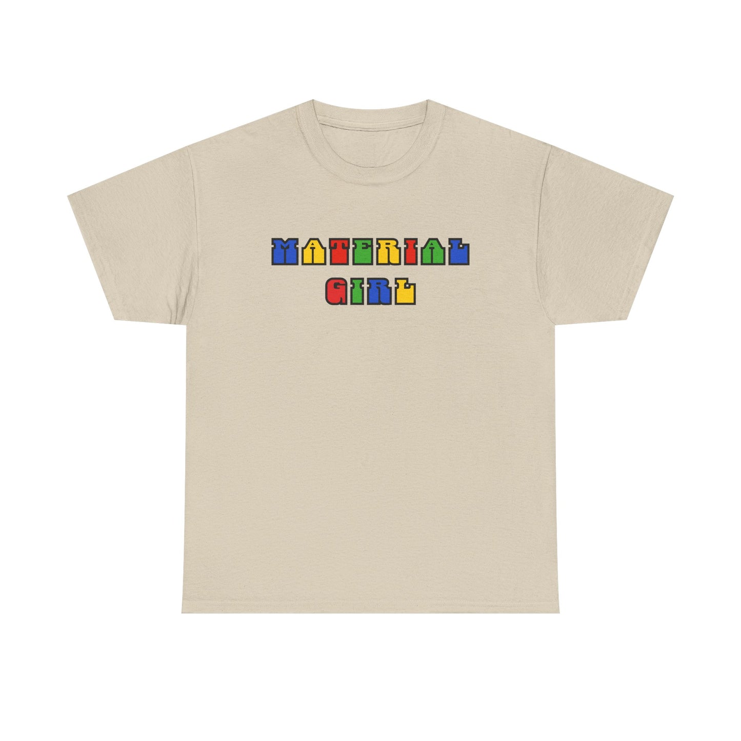 Colorful Typography, Material Girl Unisex cotton Tee, Trendy Shirt, Birthday Gift, Retro 90s Vibe Tee, Everyday Wear, Music Lover Apparel