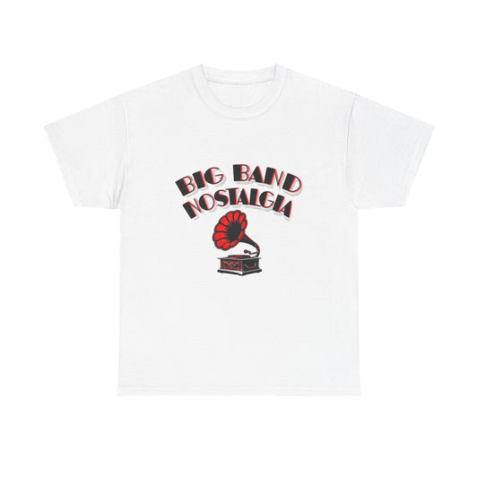 Music Nostalgia Big Band Unisex Cotton Tee, Vintage Phonograph And Broadway Style Artistic Typographic Design