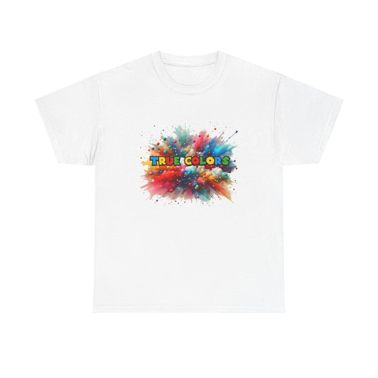 Music Nostalgia True Colors Unisex Cotton Tee, Colorful Boho and Hippie Style Top, Artistic Typographic Design T-shirt