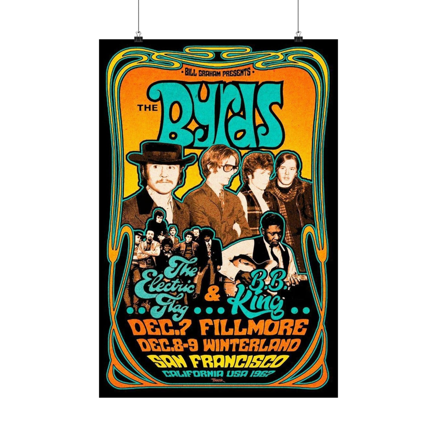 Vintage Art The Byrds B.B. King Psychedelic Poster - 1967 Fillmore SF Rock Art Print, Authentic Memorabilia