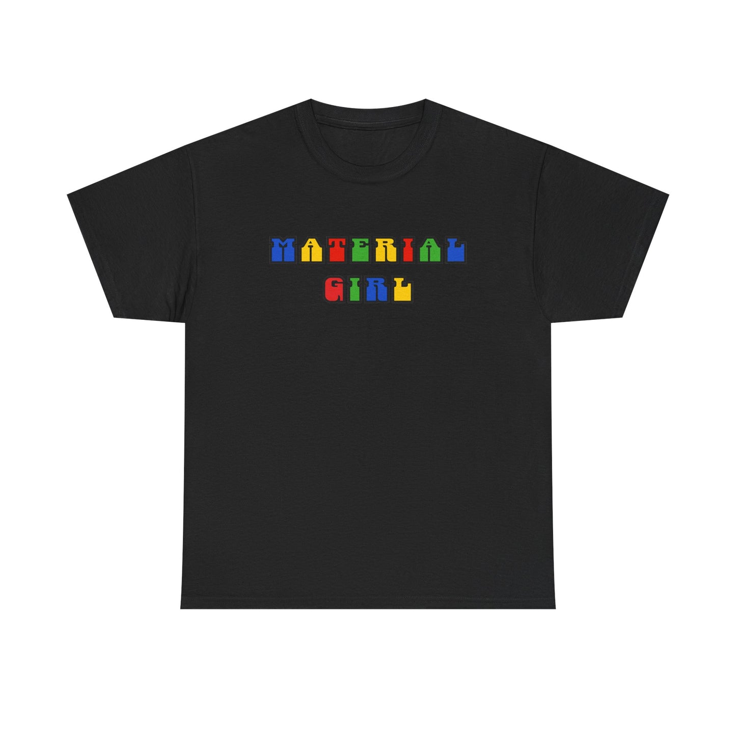 Colorful Typography, Material Girl Unisex cotton Tee, Trendy Shirt, Birthday Gift, Retro 90s Vibe Tee, Everyday Wear, Music Lover Apparel