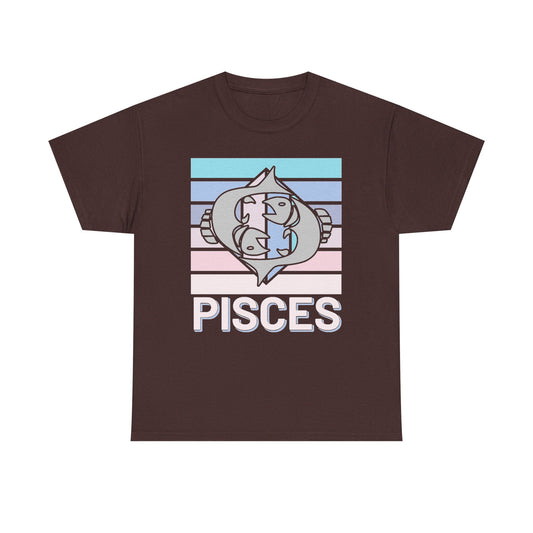 Pisces Retro Tee, Vintage Zodiac T-Shirt, Astrology Unisex Shirt, Horoscope Design, Heavy Cotton Top, Retro Pisces Shirt