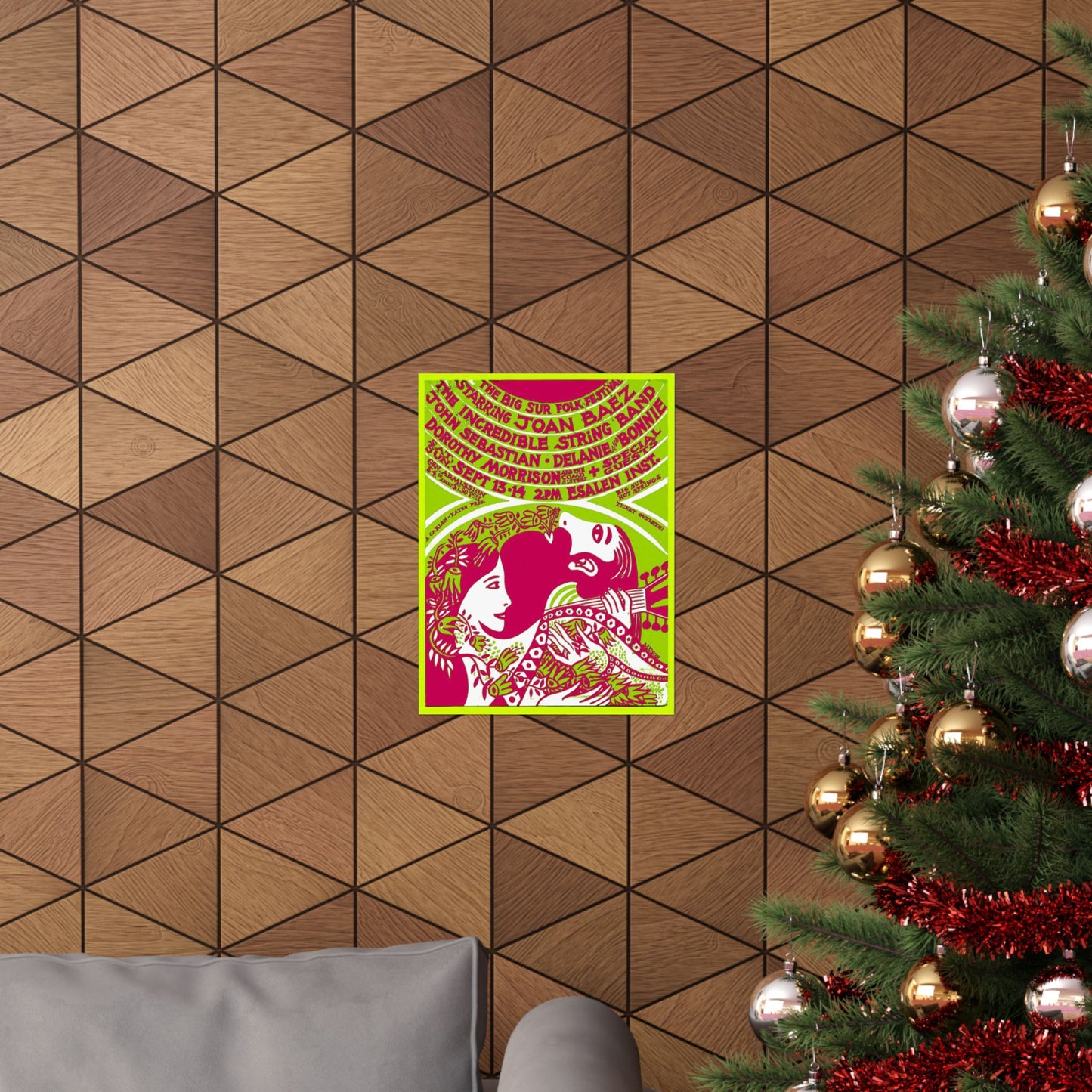 Vintage Joan Baez Big Sur Folk Festival Poster - 60s Psychedelic Art Print Esalen CA, Authentic memorabilia