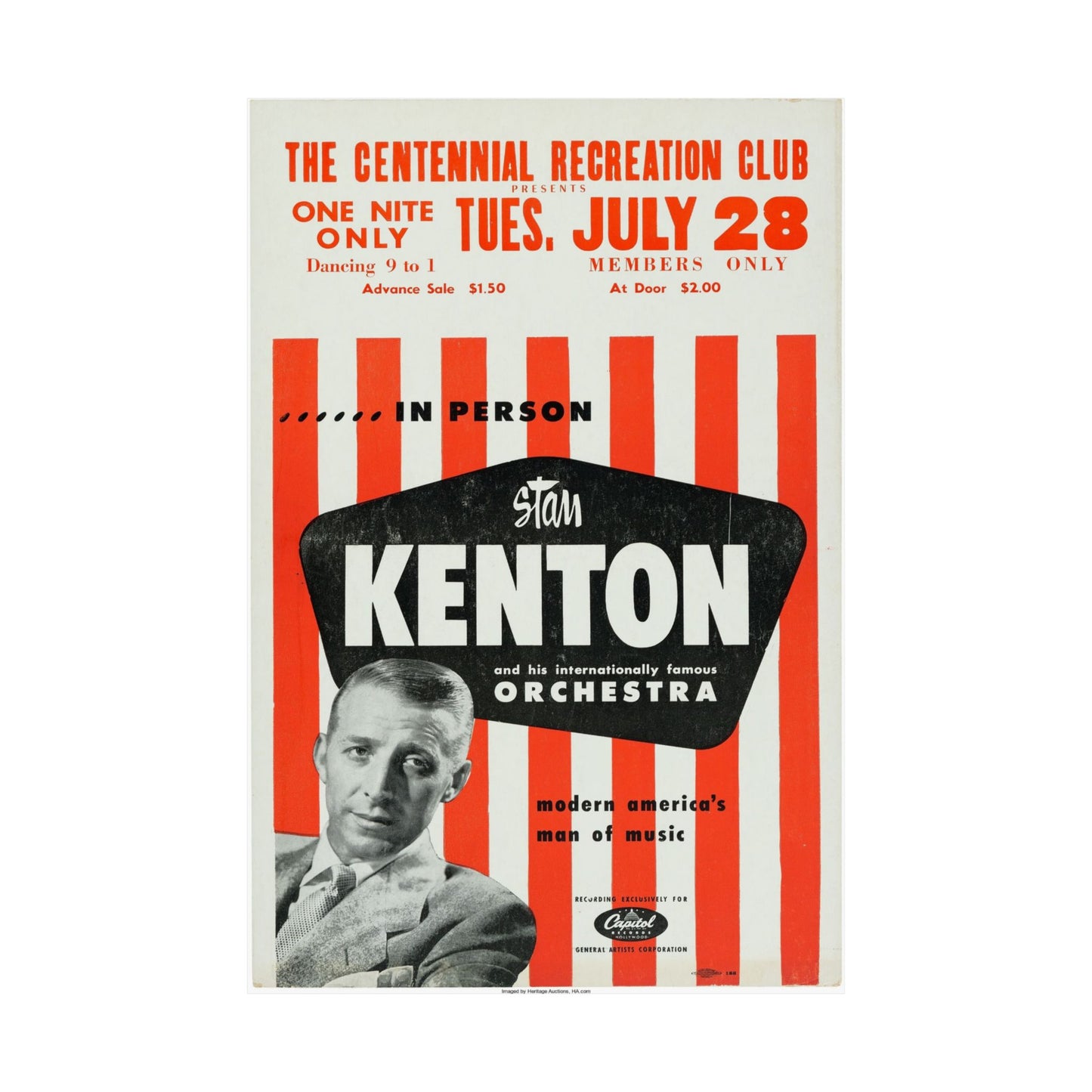 Vintage 1950s Jazz Big Band Mid-Century Modern Art Print, Stan Kenton Orchestra Tribute Poster