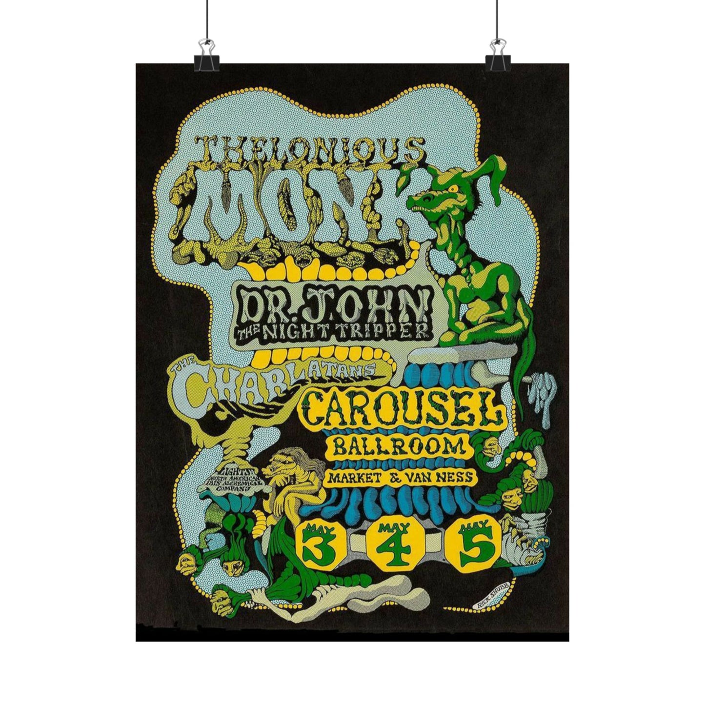 Vintage Thelonious Monk Dr. John Psychedelic Poster - Rick Griffin 1960s Style SF Carousel Ballroom
