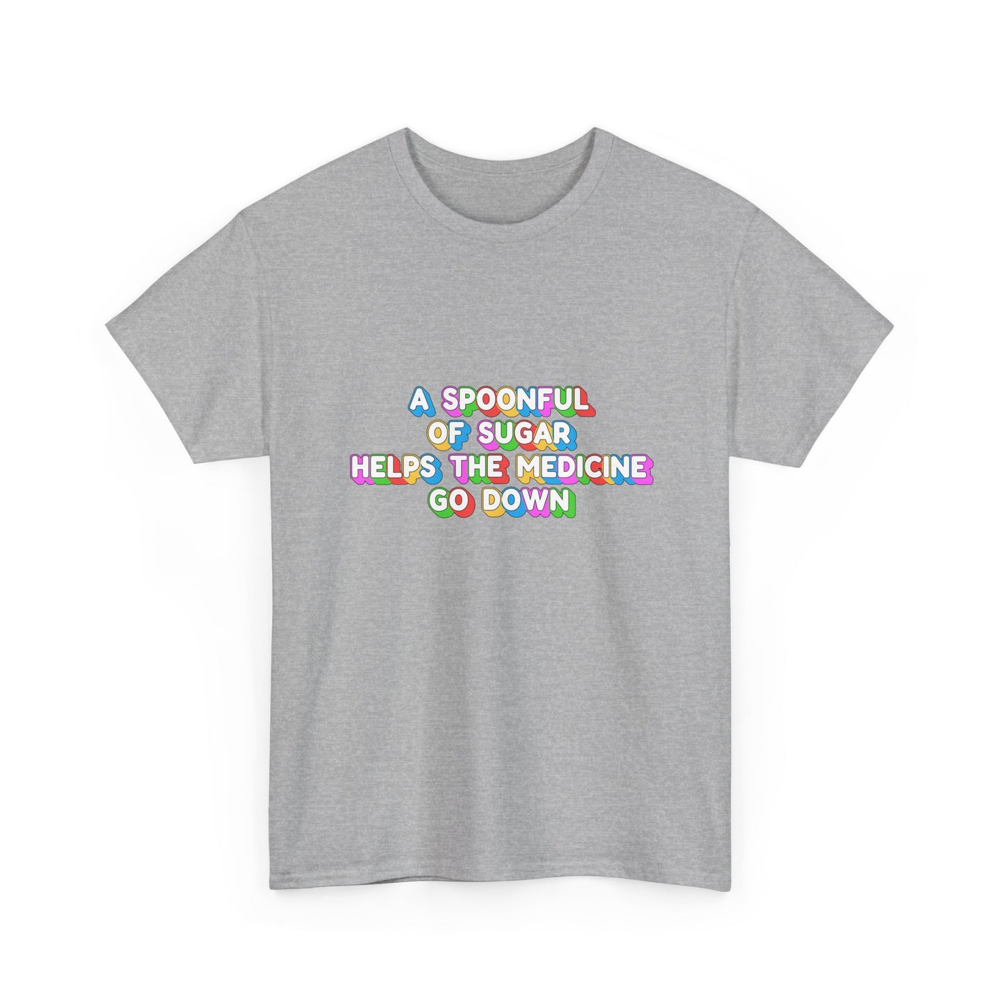 Music Nostalgia A Spoonful Of Sugar Unisex Tee, Retro Typographic Design Top, Artistical Expression of Colors T-Shirt