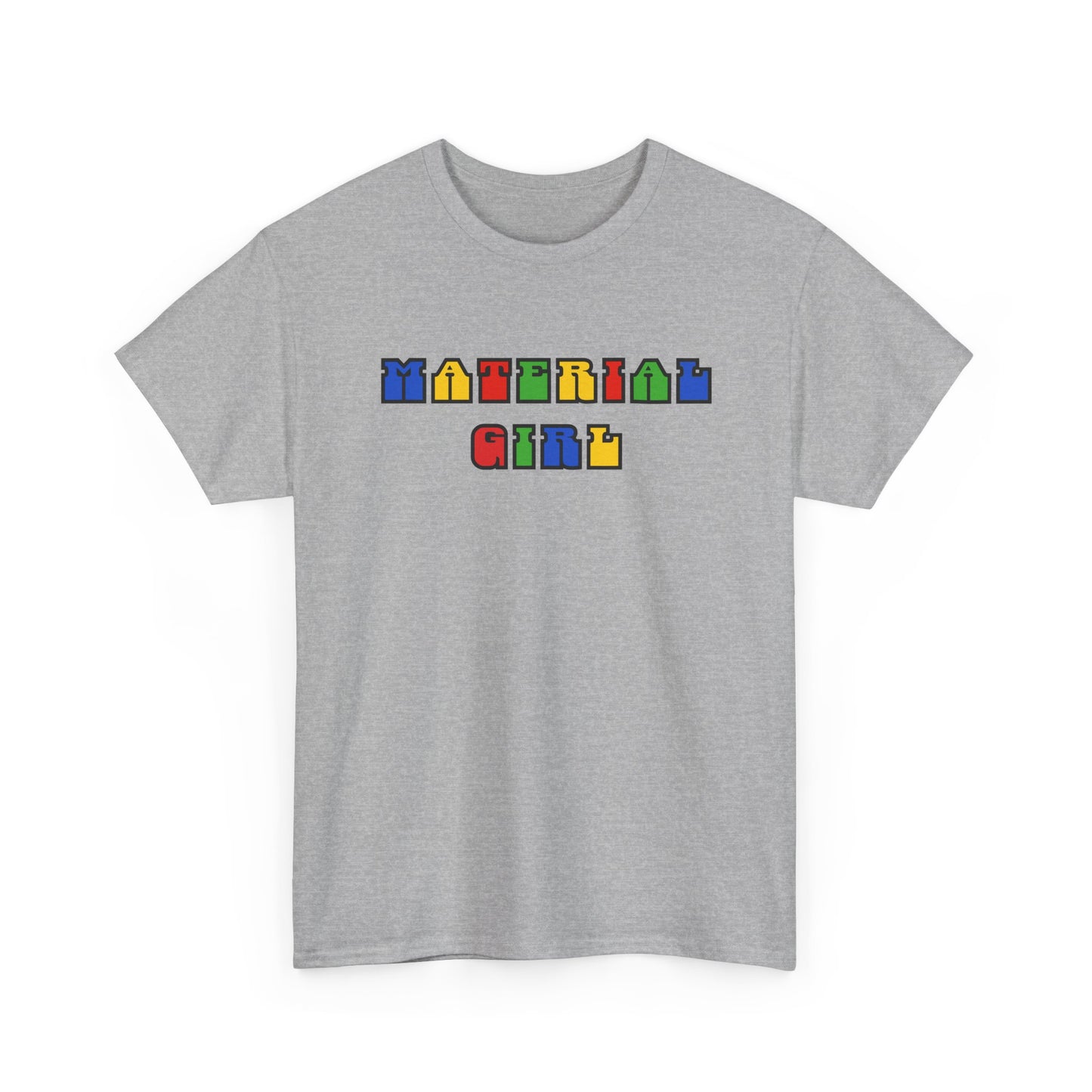 Colorful Typography, Material Girl Unisex cotton Tee, Trendy Shirt, Birthday Gift, Retro 90s Vibe Tee, Everyday Wear, Music Lover Apparel