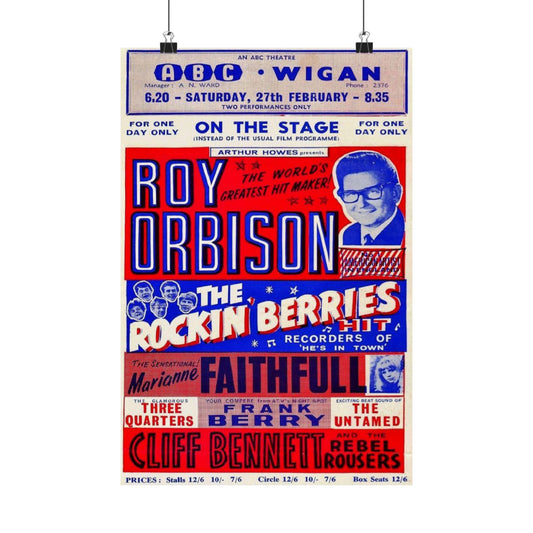 Retro Concert Poster 1965 Roy Orbison in UK, Vintage Wall Decor, Music Lover's Gift, Great for Nostalgic Collectors