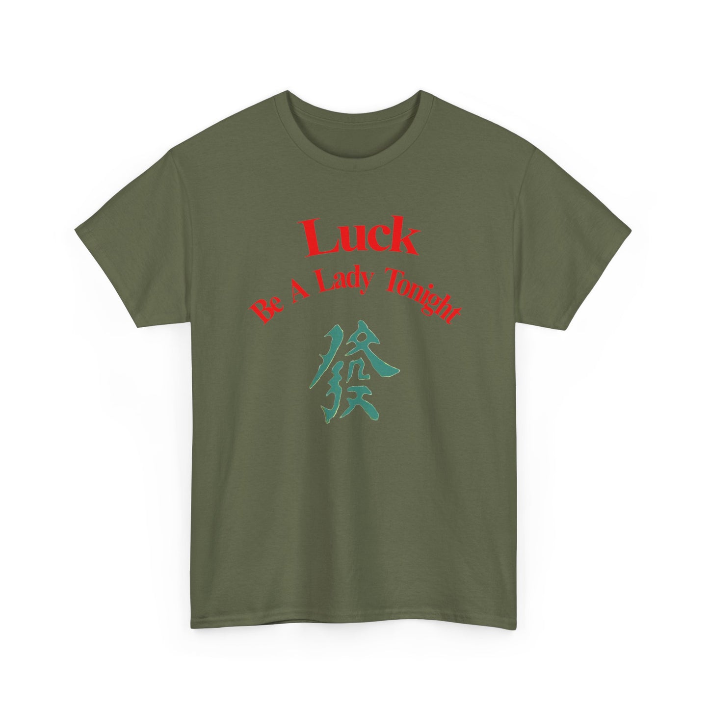 Mahjong Inspired, Luck Be A Lady Tonight Unisex Heavy Cotton Tee, Casual Wear, Green Dragon, Vintage Vibes, Festive T-Shirt, Statement Tee
