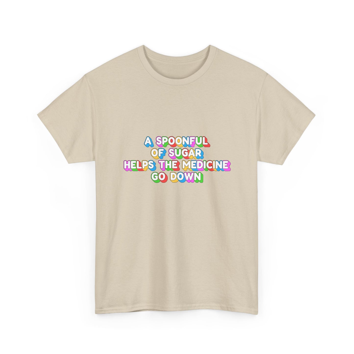 Music Nostalgia A Spoonful Of Sugar Unisex Tee, Retro Typographic Design Top, Artistical Expression of Colors T-Shirt