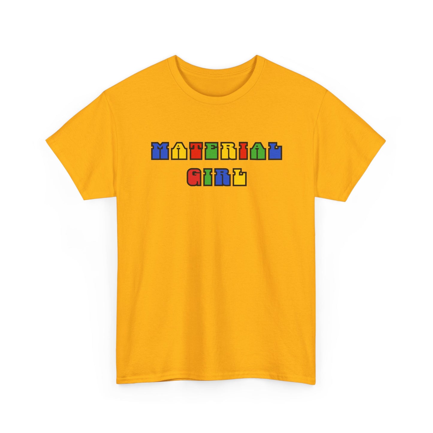 Colorful Typography, Material Girl Unisex cotton Tee, Trendy Shirt, Birthday Gift, Retro 90s Vibe Tee, Everyday Wear, Music Lover Apparel