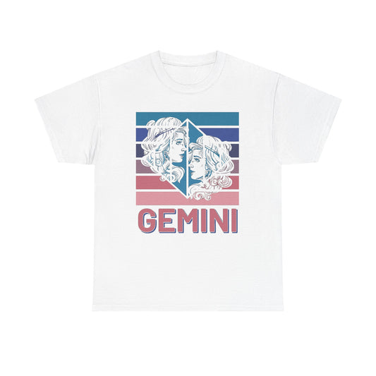 Gemini Zodiac Tee, Unisex Heavy Cotton Shirt for Astrology Lovers, Birthday Gift, Vintage Design, Retro Horoscope Style, Star Sign Apparel