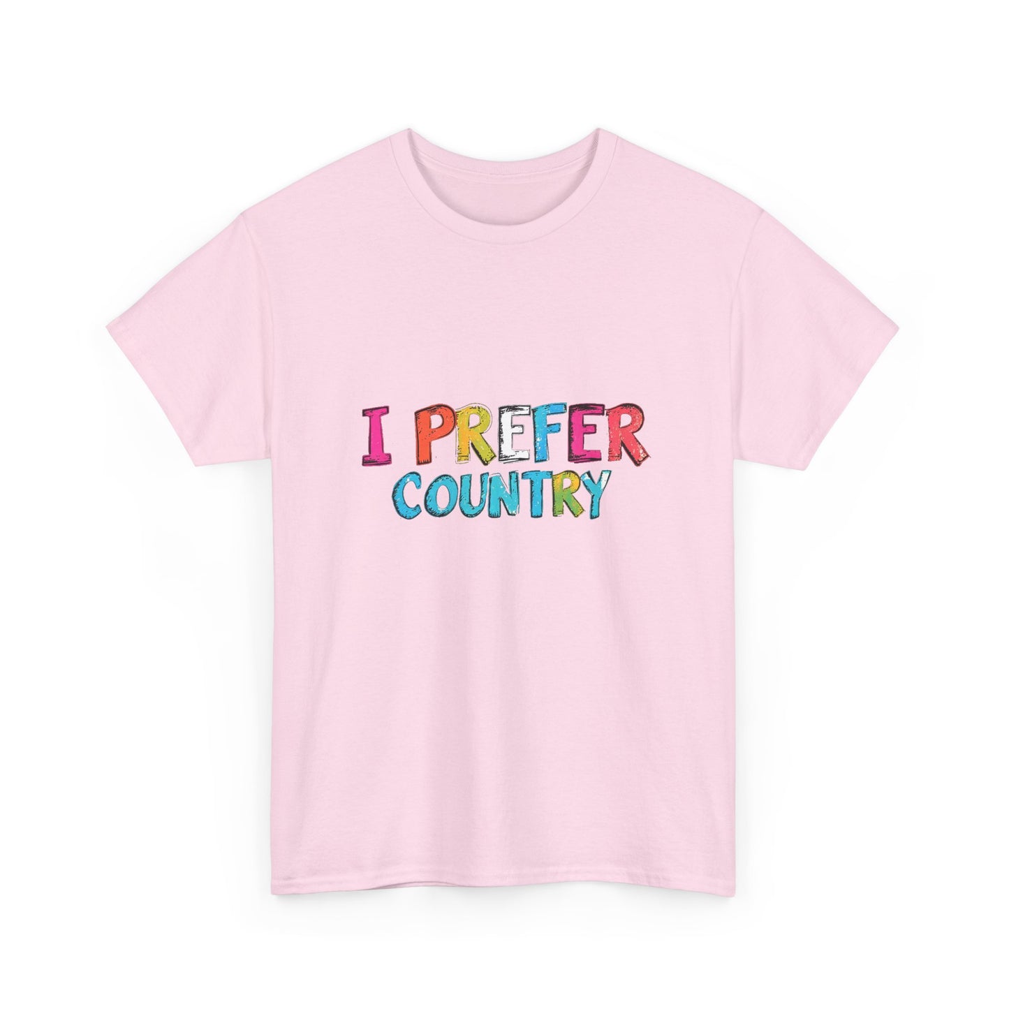 Music Nostalgia I Prefer Country Unisex Cotton T Shirt, Colorful Retro and Hippie Style Top, Artistic Typographic Design