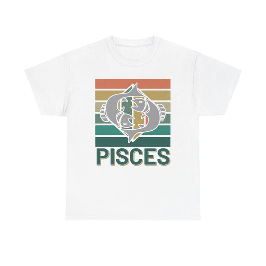 Pisces Tee, Retro Vintage Unisex T-shirt, Astrology Sign Shirt, Zodiac Design Top, Heavy Cotton Clothing, Horoscope Gift
