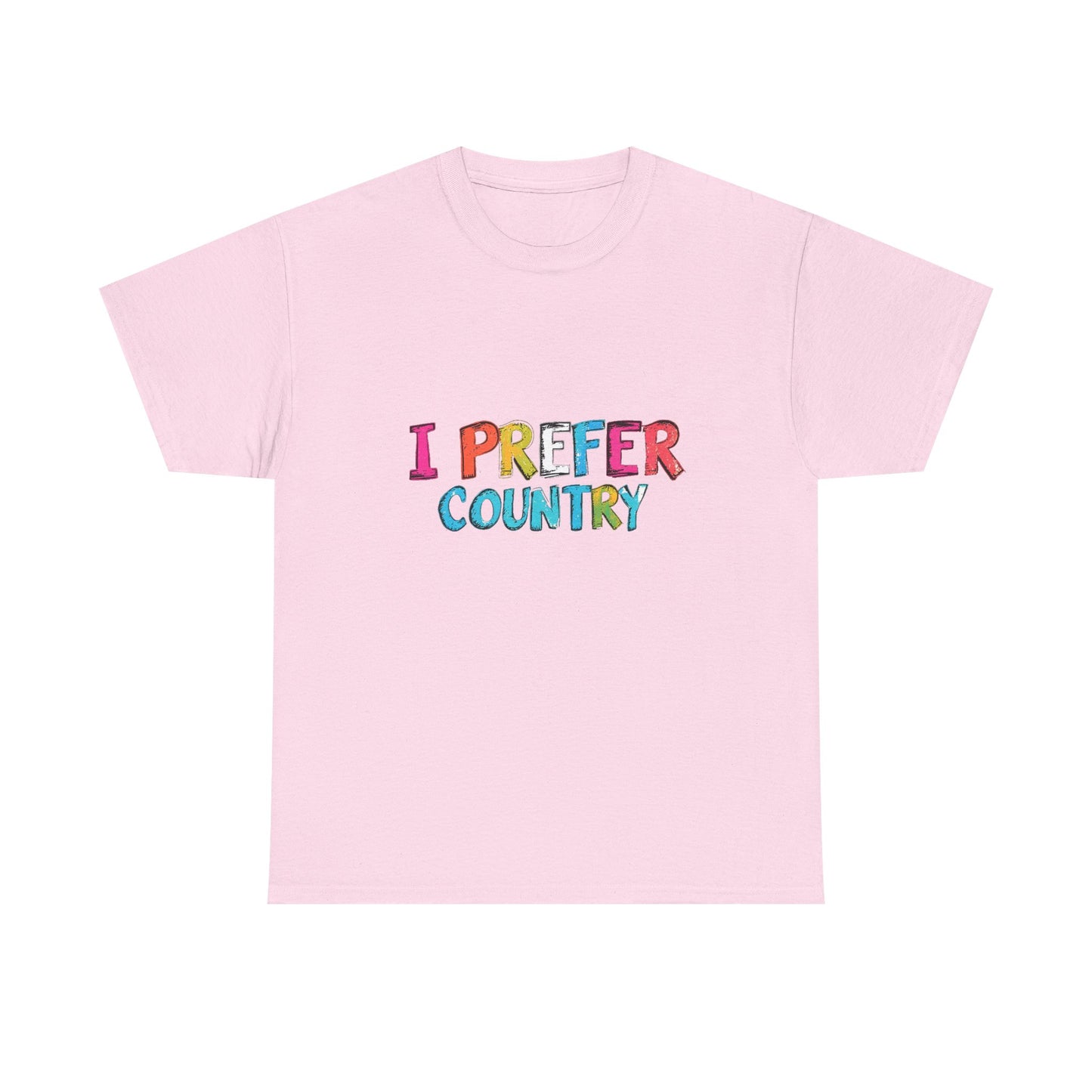 Music Nostalgia I Prefer Country Unisex Cotton T Shirt, Colorful Retro and Hippie Style Top, Artistic Typographic Design