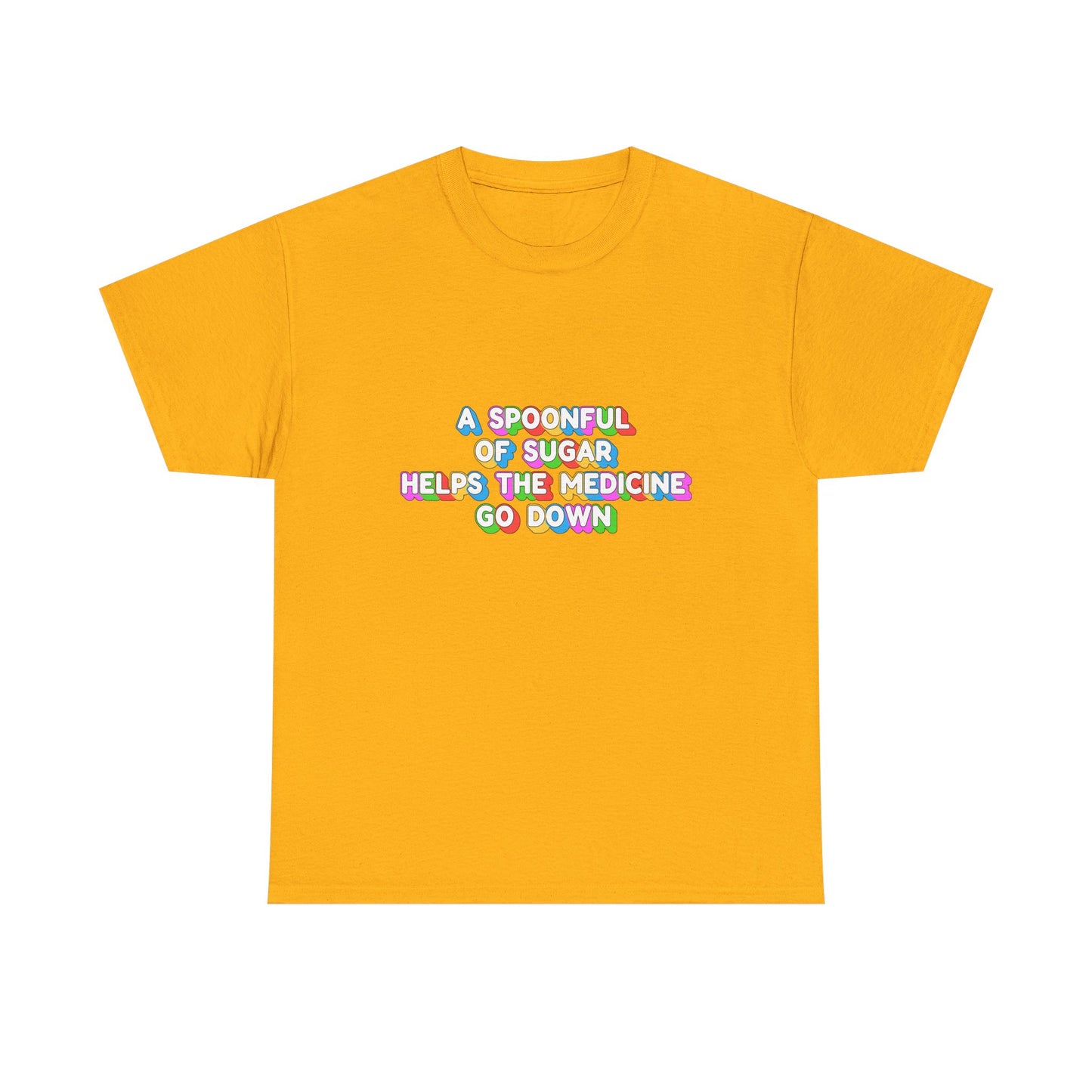 Music Nostalgia A Spoonful Of Sugar Unisex Tee, Retro Typographic Design Top, Artistical Expression of Colors T-Shirt